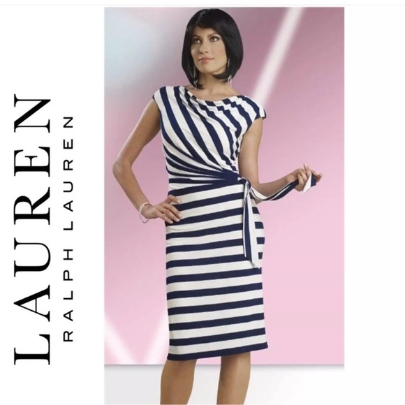 Lauren Ralph Lauren Navy & White Striped Dress -‎ Size 6P - Picture 1 of 5